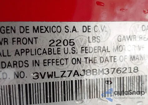 2011 Volkswagen Jetta 2.5L Sel z USA, uszkodzony, nr VIN 3VWLZ7AJ8BM376218